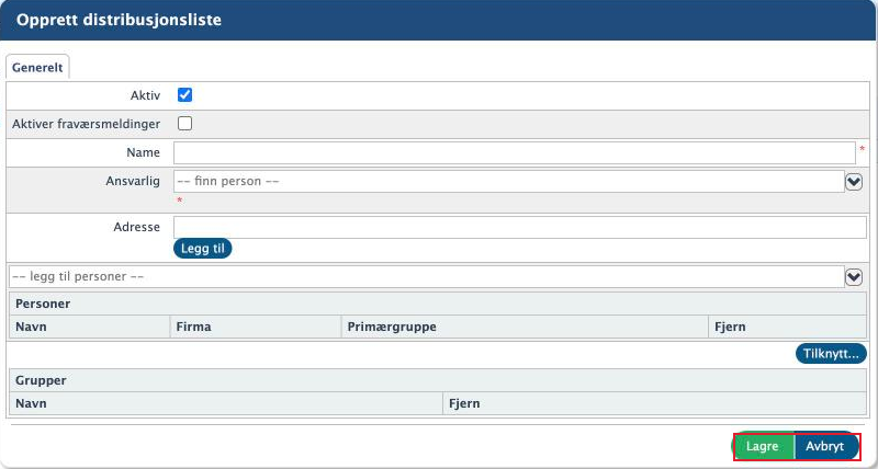 Dialogen Opprett distribusjonsliste