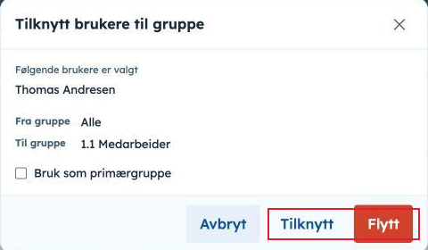 Dialogen Tilknytt brukere til gruppe