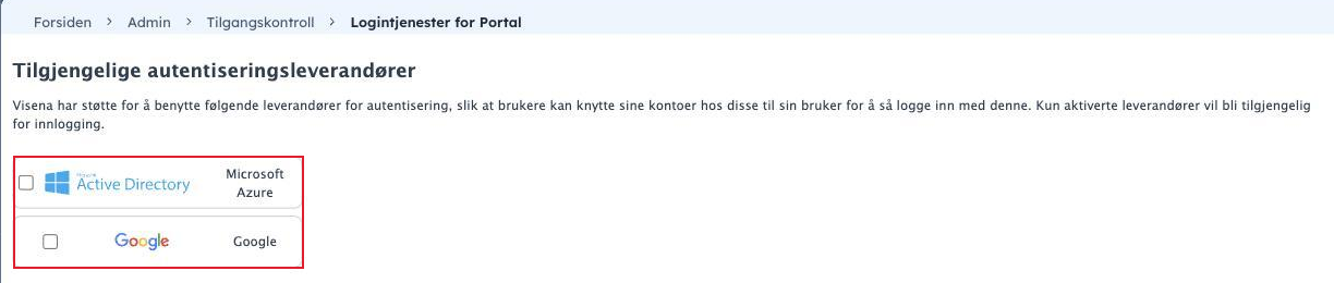 Logintjenester for Portal