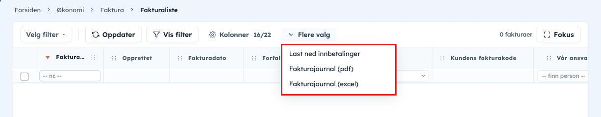 Fakturalisten med Flere valg