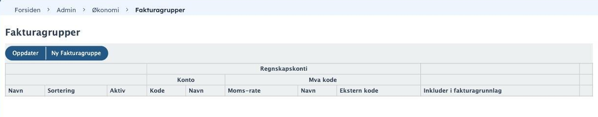 Admin, Økonomi, Fakturagrupper