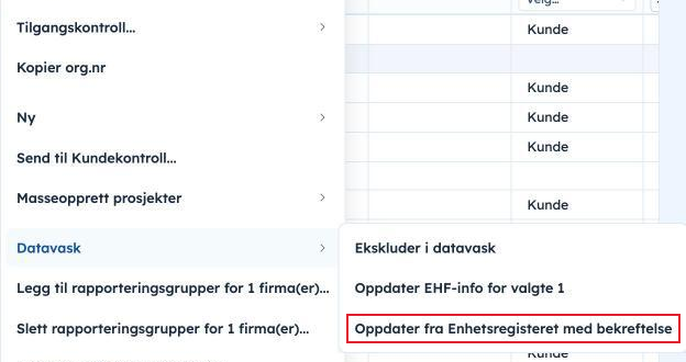 Undermenyen Datavask i firmalista