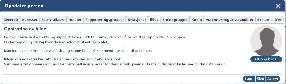 Oppdater person, fanen Bilde