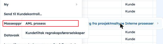 Undermenyen Masseopprett prosjekter