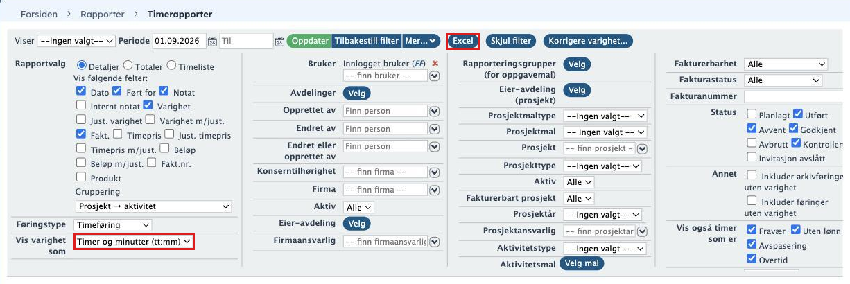 Rapporter, Timerapporter