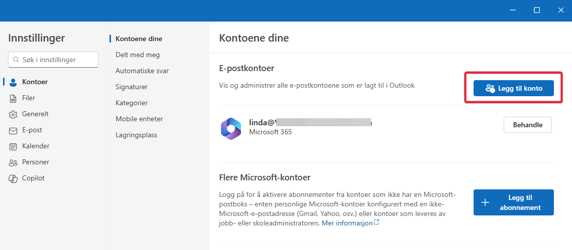 Legg til konto i Outlook