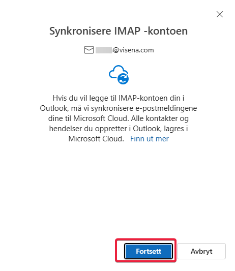 Outlook bekrefter oppsettet