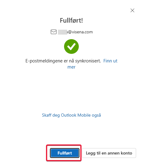 Oppsettet er fullført