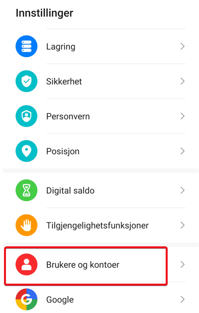 Brukere og kontoer på Android