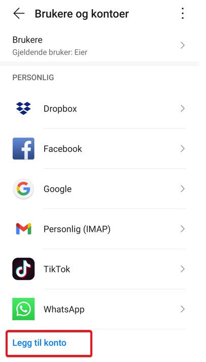 Legg til konto på Android