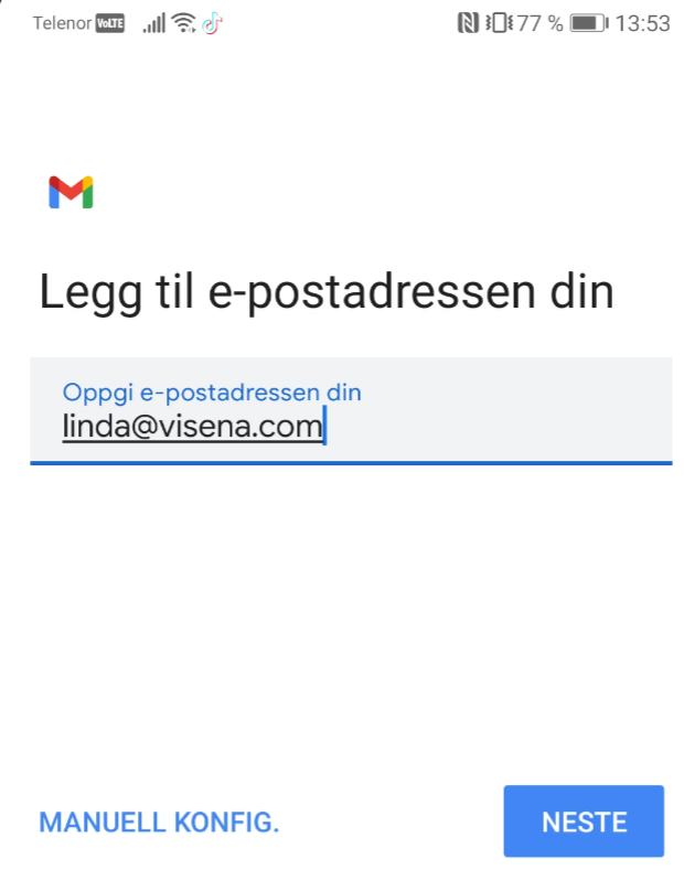 E-postadressen skrives inn