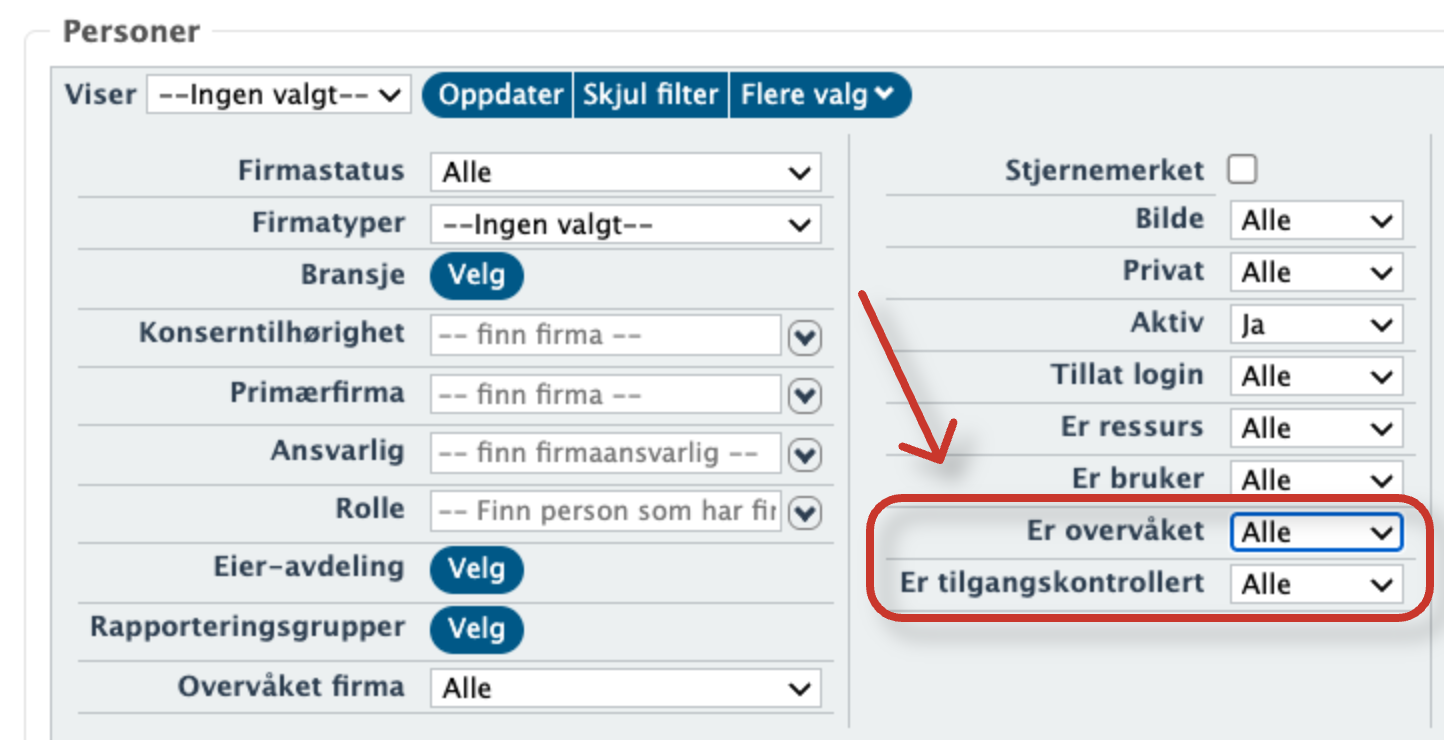 Nye filtre i personlisten